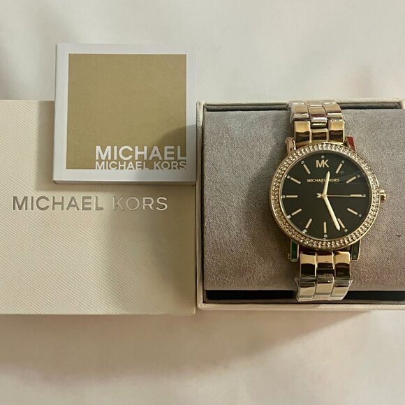 MK Women's Corey Three-Hand Gold-Tone Alloy Watch 38mm NWT - Picture 1 of 4